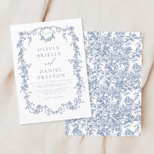 Viktorianisches Monogramm Französisch Blau Florale Einladung