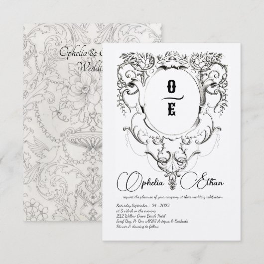 Viktorianisches Monogramm Wappen Hochzeit Einladung (Vorne/Hinten)