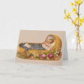Viktorianisches neues Baby mit Cat Grußkarte Karte (Gelbe Blume)