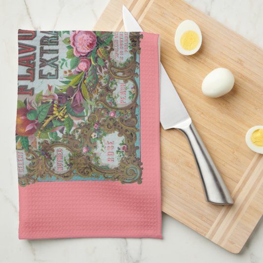 Viktorianisches Obst Blumengebäck Pfirsichrosa Vin Geschirrtuch (Viertel Falte)