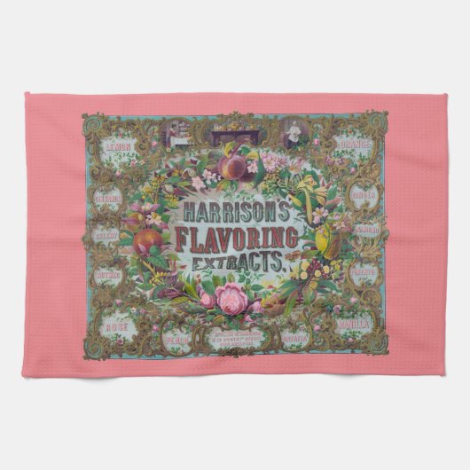 Viktorianisches Obst Blumengebäck Pfirsichrosa Vin Geschirrtuch (Horizontal)