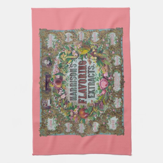 Viktorianisches Obst Blumengebäck Pfirsichrosa Vin Geschirrtuch (Vertikal)