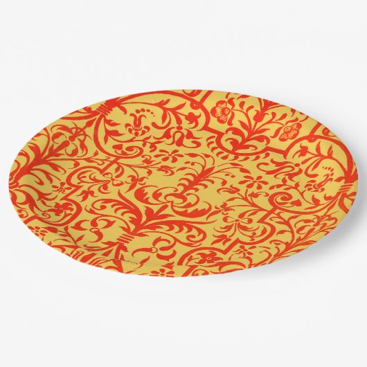 Viktorianisches orangefarbenes Motiv Pappteller (Schrägansicht)