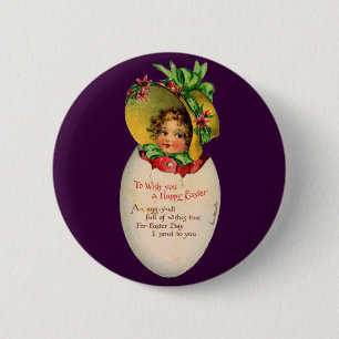Viktorianisches Ostern, Vintage-Mädchen mit Haube  Button