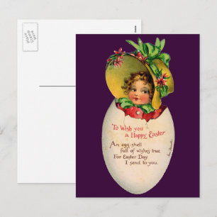 Viktorianisches Ostern, Vintage-Mädchen mit Haube Feiertagspostkarte