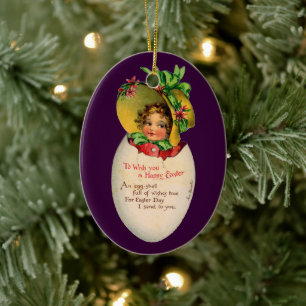 Viktorianisches Ostern, Vintage-Mädchen mit Haube  Keramik Ornament