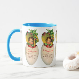 Viktorianisches Ostern, Vintage-Mädchen mit Haube  Tasse