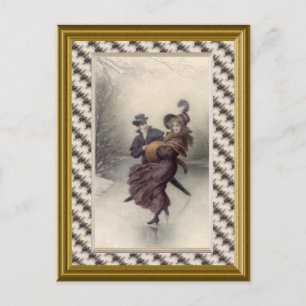 Viktorianisches Paar Skaten Postkarte