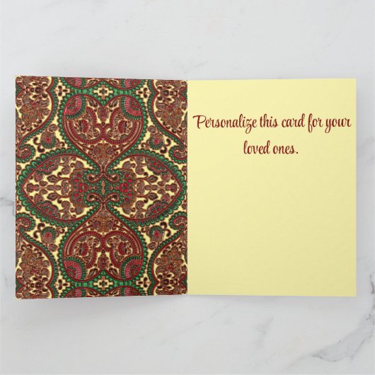 Viktorianisches Paisley-Muster in Rot-Grün Karte (Innenseite)