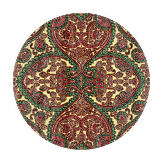 Viktorianisches Paisley-Muster in Rot-Grün Schneidebrett (Vorderseite)