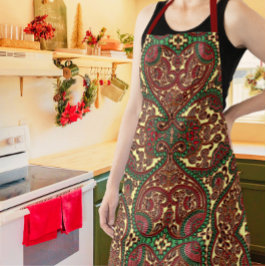 Viktorianisches Paisley-Muster in Rot-Grün Schürze