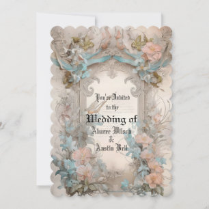 Viktorianisches Pastell-Rosa-Blau-Blumenmuster Einladung