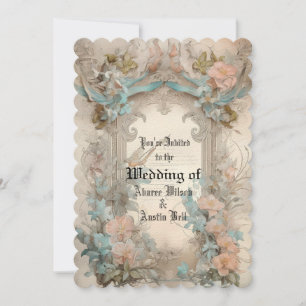 Viktorianisches Pastell-Rosa-Blau-Blumenmuster Einladung