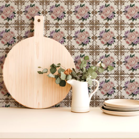 Viktorianisches Peony Bouquet mit Goldrausch Fliese