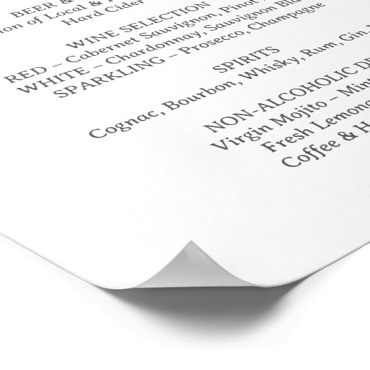 Viktorianisches Peony Luxe Drinks Menü Poster (Ecke)