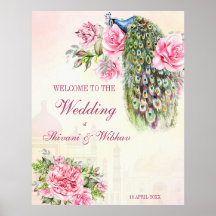 Viktorianisches Pfau Vintag rosa Rosen willkommen