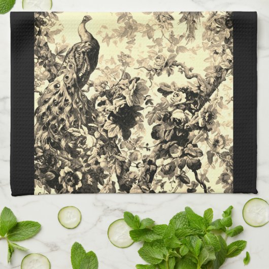 Viktorianisches Pfauenblumenmuster Geschirrtuch (Gefaltet)