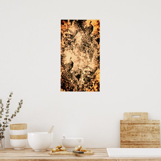 Viktorianisches Pfauenblumenmuster Poster (Küche)