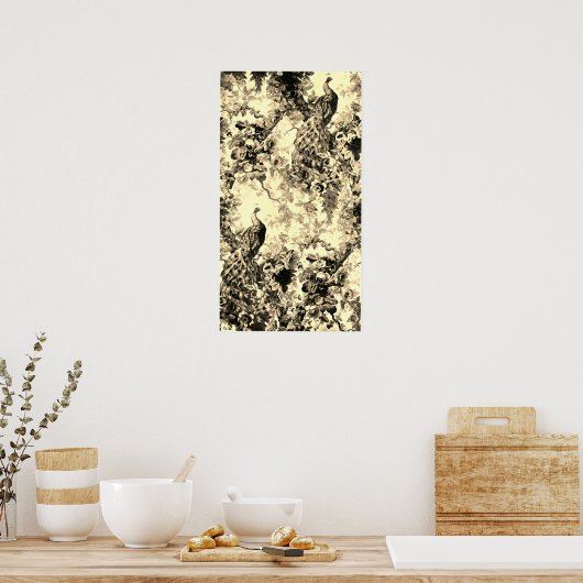 Viktorianisches Pfauenblumenmuster Poster (Küche)