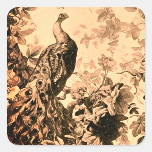 Viktorianisches Pfauenblütenmuster Quadratischer Aufkleber (Vorderseite)