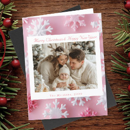 Viktorianisches Pink Snowflake Weihnachts-Foto Dankeskarte