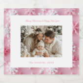 Viktorianisches Pink Snowflake Weihnachts-Foto Schaumweinetikett (Einzelnes Label)