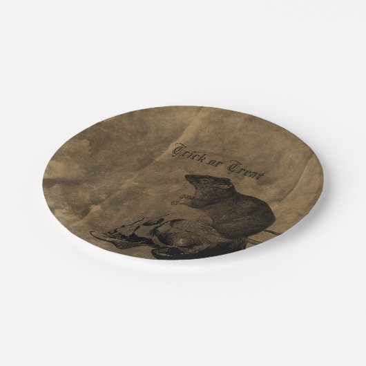 Viktorianisches Rattenthema und Skull Halloween Pappteller (Schrägansicht)