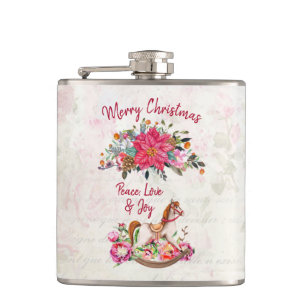 Viktorianisches Rockpferd & Poinsettia Weihnachten Flachmann