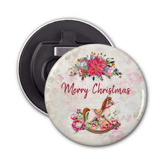 Viktorianisches Rockpferd & Poinsettia Weihnachten Flaschenöffner (Vorderseite)