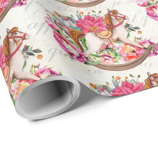 Viktorianisches Rockpferd & Poinsettia Weihnachten Geschenkpapier (Rolleneckpunkt)