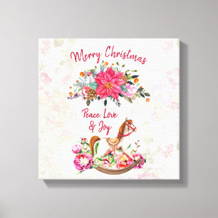 Viktorianisches Rockpferd & Poinsettia Weihnachten Leinwanddruck