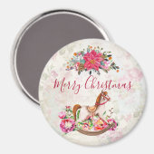 Viktorianisches Rockpferd & Poinsettia Weihnachten Magnet (Vorderseite/Rückseite)