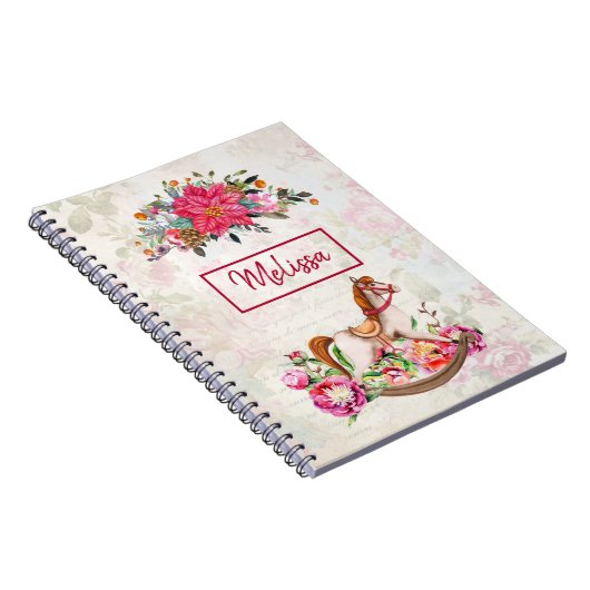 Viktorianisches Rockpferd & Poinsettia Weihnachten Notizblock (Rechte Seite)