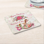 Viktorianisches Rockpferd & Poinsettia Weihnachten Rechteckiger Pappuntersetzer (angewinkelt)
