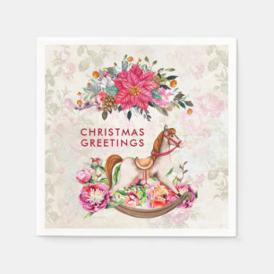 Viktorianisches Rockpferd & Poinsettia Weihnachten Serviette