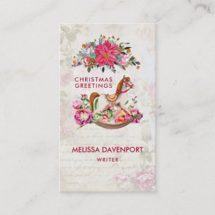 Viktorianisches Rockpferd & Poinsettia Weihnachten Visitenkarte