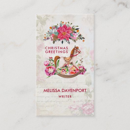 Viktorianisches Rockpferd & Poinsettia Weihnachten Visitenkarte (Vorderseite)