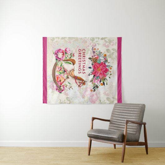 Viktorianisches Rockpferd & Poinsettia Weihnachten Wandteppich (Beispiel (Horizontal))