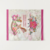 Viktorianisches Rockpferd & Poinsettia Weihnachten Wandteppich (Vorderseite (Horizontal))