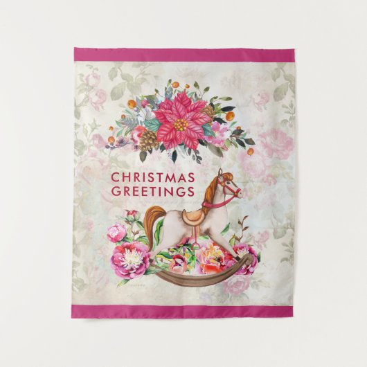 Viktorianisches Rockpferd & Poinsettia Weihnachten Wandteppich (Vorderseite)