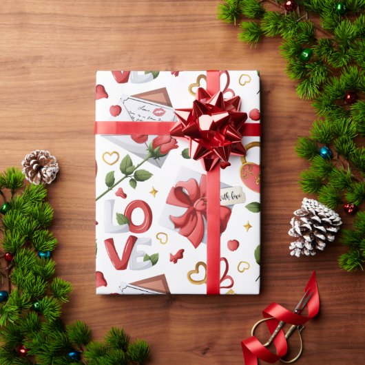 Viktorianisches romantisches rotes Rosen- und Lieb Geschenkpapier (Feiertagsgeschenk)