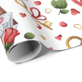 Viktorianisches romantisches rotes Rosen- und Lieb Geschenkpapier (Rolleneckpunkt)