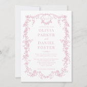 Viktorianisches Rosa in einer Hochzeitmonogramm Einladung (Vorderseite)