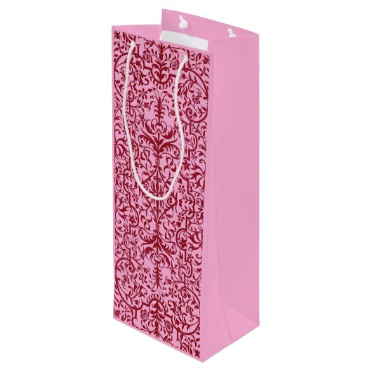 Viktorianisches rosa Motiv Geschenktüte Für Weinflaschen (Rückseite Schrägansicht)