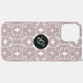 Viktorianisches rosa Muster. Monogramm. Case-Mate iPhone Hülle (Hinten (horizontal))