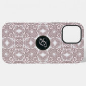 Viktorianisches Rosa-Muster. Monogramm. iPhone Hülle (Rückseite (Horizontal))