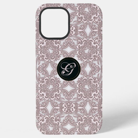 Viktorianisches Rosa-Muster. Monogramm. iPhone Hülle (Rückseite)