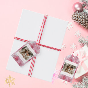 Viktorianisches Rosa-Schneeflocken-Weihnachtsfoto Geschenkanhänger