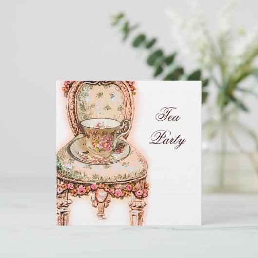 Viktorianisches Rosa Tee-Party Einladung (Stehend Vorderseite)