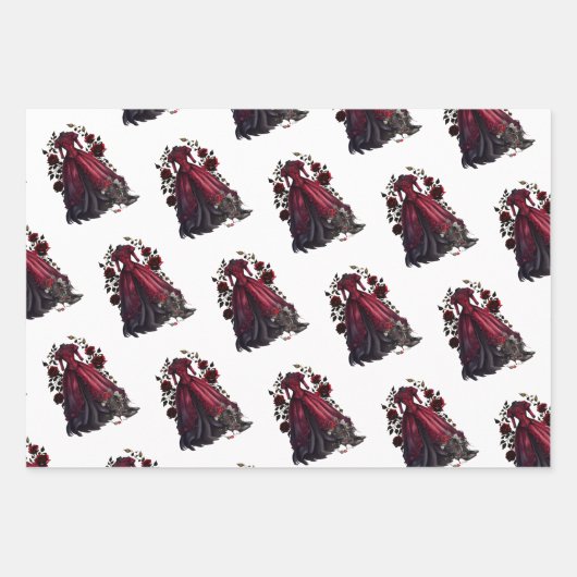 Viktorianisches Rotes Kleid und Heels | Antike Ros Geschenkpapier Set (Vorderseite 3)